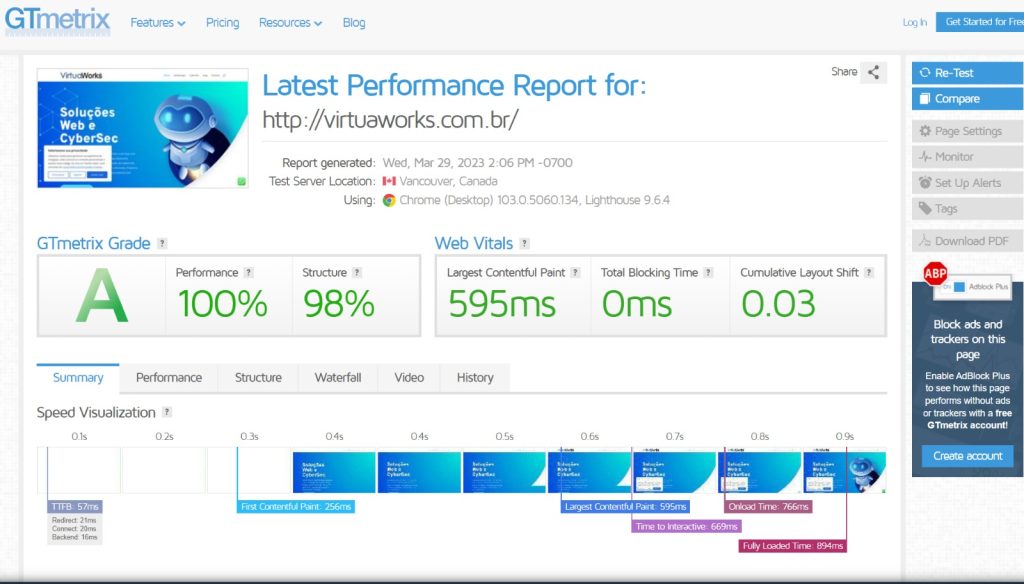 A importância das boas notas no Google PageSpeed e GTmetrix para o sucesso de seu negócio 2 gtmetrix100 A importância das boas notas no Google PageSpeed e GTmetrix para o sucesso de seu negócio