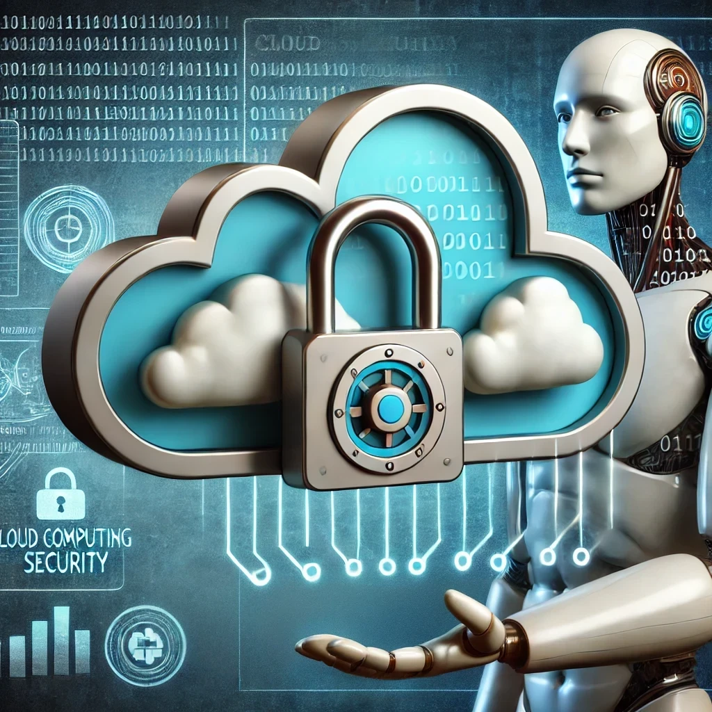 DALLE 2024-09-24 14.40.02 – A professional and realistic illustration featuring a stylized cloud with an integrated padlock, representing cloud computing security. The cloud look Uma ilustração simbolizando tecnologia e segurança da informação em nuvem