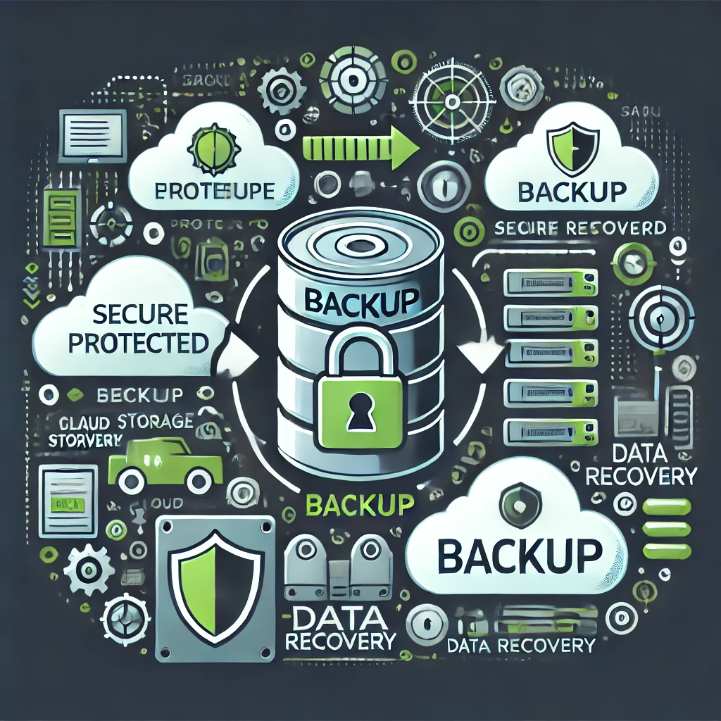 DALLE 2024-10-07 15.18.10 – An illustration highlighting the importance of backup in enterprise cybersecurity. The image shows data being protected and recovered with visuals rep Ilustração que destaca a importância do backup na segurança cibernética empresarial.
