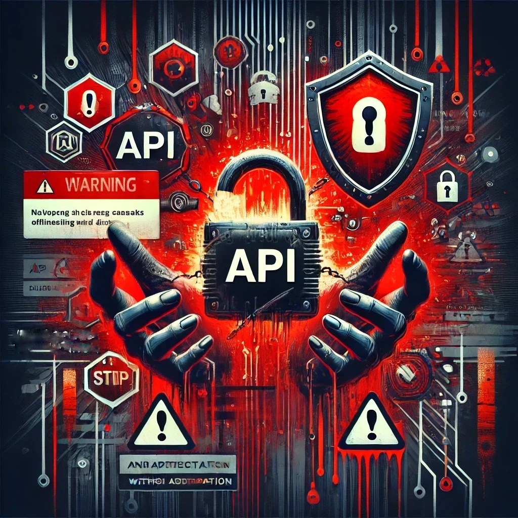 DALLE 2024-10-25 15.11.42 – Create a realistic illustration emphasizing the insecurity of APIs without authentication Ilustração retratando a insegurança de APIs sem Autenticação,