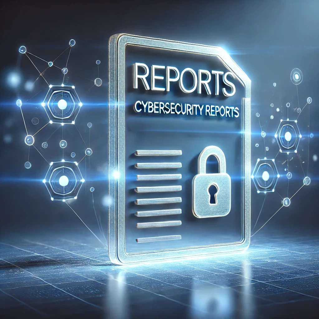 DALLE 2025-01-09 15.45.23 – A 3D conceptual artwork representing ‘Cybersecurity Reports_ Importan Uma arte conceitual digital em 3D representando 'Relatórios em Cibersegurança'. A imagem apresenta um ícone tridimensional de documento digital sem texto ou rótulos. Ao redor do documento, nós flutuantes e conexões sutis simbolizam estrutura e conectividade. O fundo possui um gradiente em tons de azul com um efeito de iluminação suave, destacando profissionalismo e clareza.
