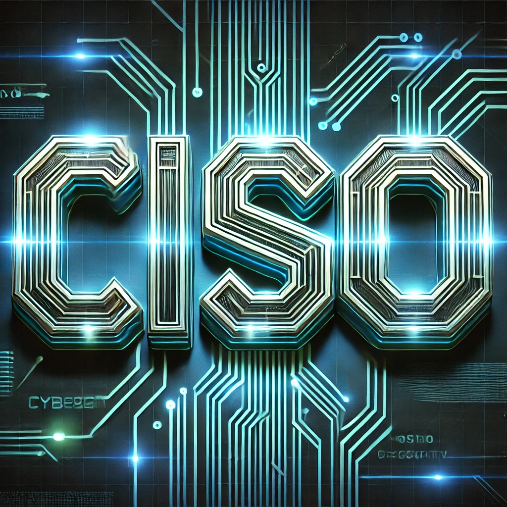 DALLE 2025-02-03 14.59.03 – The word ‘CISO’ displayed in a bold, futuristic font with a cyber-themed design. The background features a high-tec Imagem futurista com a palavra "CISO" exibida em uma tipografia bold e tecnológica. O fundo apresenta um design cyber-temático com circuitos digitais brilhantes, efeitos holográficos e iluminação neon em tons de azul e verde, transmitindo um ambiente de segurança cibernética avançada.